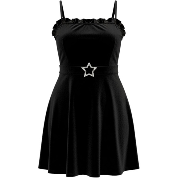 Johnny Wujek Dresses & Skirts - Velvet Sleeveless Belted Fit Flare Dress Black Rhinestone Star L Johnny Wujek